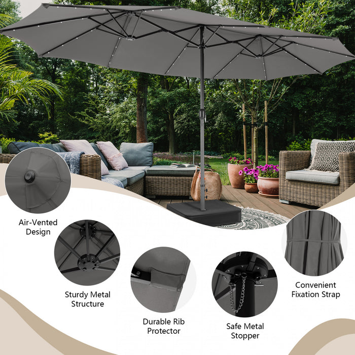 Parasol de marche Costway de 15 pieds double face, solaire LED, manivelle, 36 lumieres, base grise