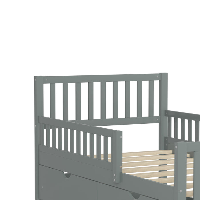 Emma – Lit Plateforme en Bois avec Barrieres de Protection et Tiroirs de Rangement, Format Simple - Gris