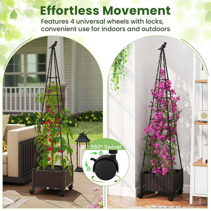 Costway 1 Pcs Lit De Jardin Eleve Avec Boite De Plante Et Trellis Obelisque Roues Verrouillables Planteur De Cage