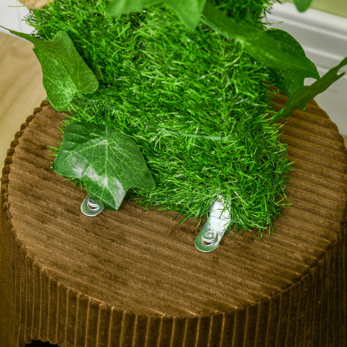 Pawhut Arbre A Chat En Peluche 18\" Avec Deux Plateformes De Fleurs, Tour Pour Chat Multi-activites Avec Griffoirs En Jute, Perchoirs Sureleves, Condo Rond Spacieux Avec Porte, Vert