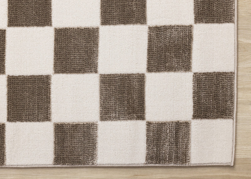 Carpette géométrique Leopold brune et blanche à motif de carreaux - 7 pi 10 po x 10 pi 6 po