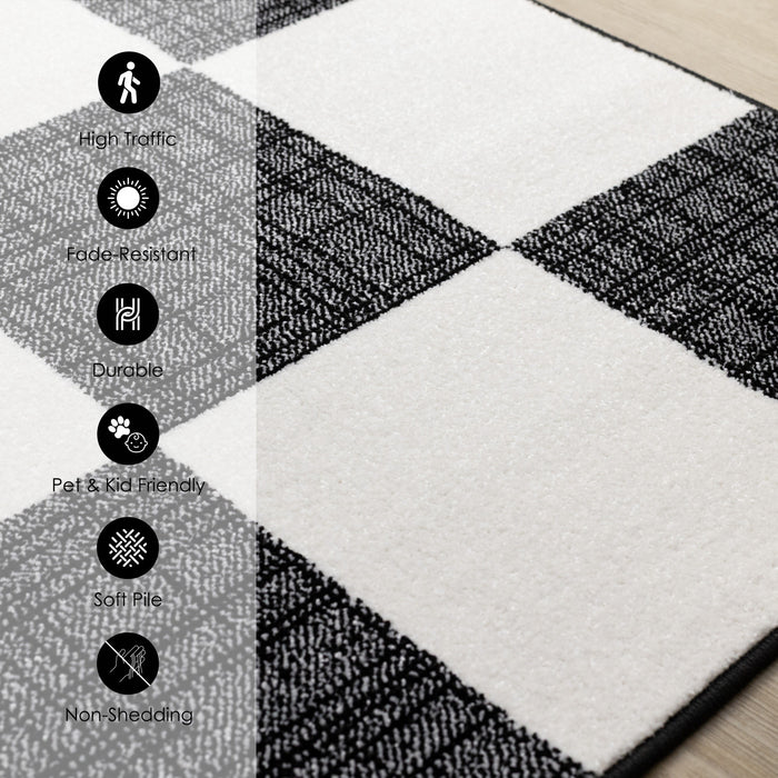 Tapis Covington a Carreaux Noir et Blanc, 6'7\" x 9'10\"