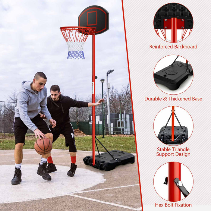 Base Et Panier De Basketball Reglable En Hauteur Costway, Support De Basketball Portable Avec 2 Roues, Base Remplissable, Filet En Nylon Resistant Aux Intemperies