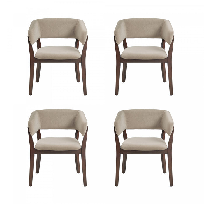 Fauteuil Blake moderne en faux mohair avec accoudoirs en bois, naturel - Lot de 4