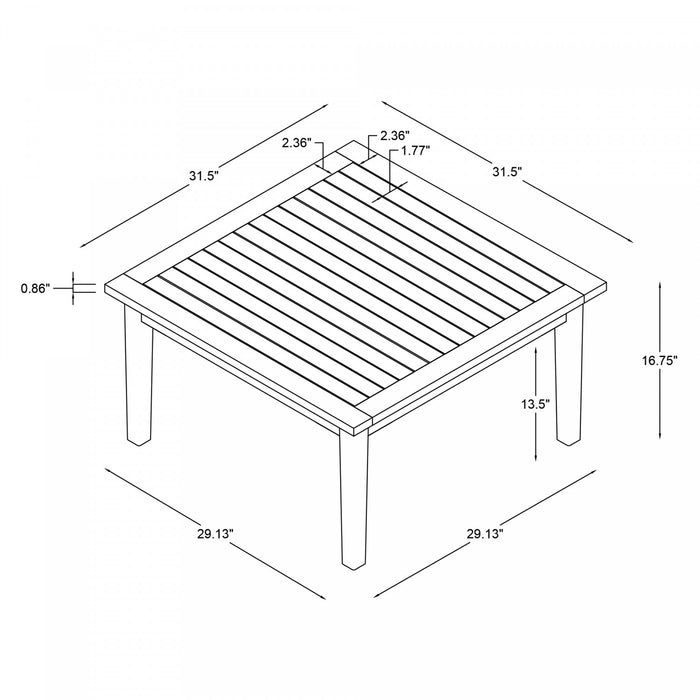 Table à café carrée Teagon pour la terrasse à l’extérieur - naturelle