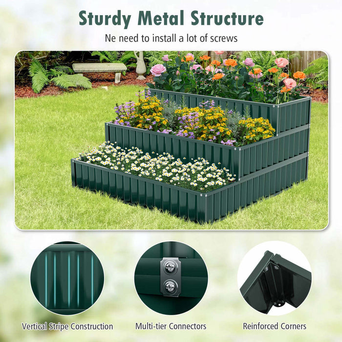 Costway 1 Pc Lit De Jardin Eleve De 3 Niveaux, Boite De Planteur Exterieure Elevee De Metal De 47\" X 47\" X 24\" Vert
