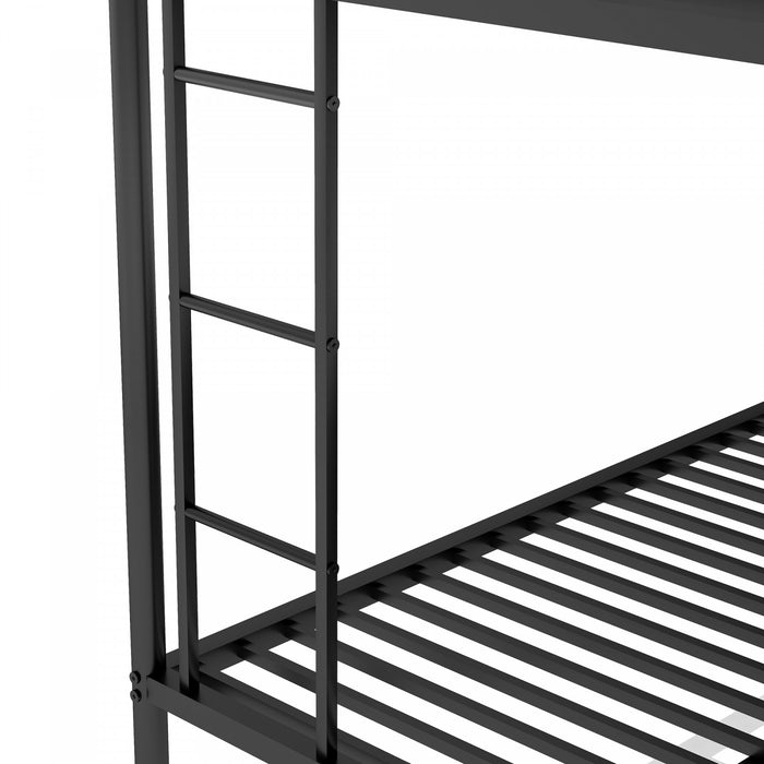 Jeremy – Lit Superpose En Metal, Simple Sur Double, Design Compact Avec Lit Gigogne Et Deux Echelles – Noir