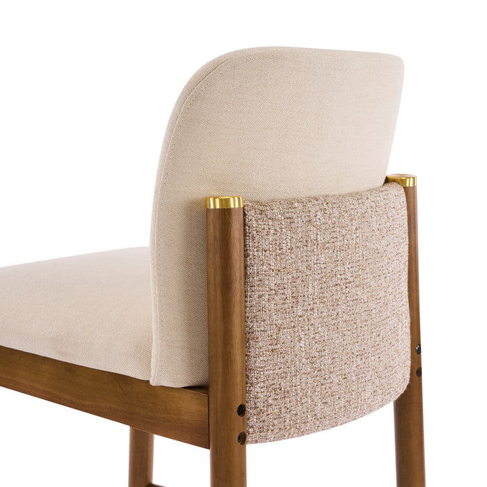 Lois lot de 2 tabourets de comptoir en bois d’hevea avec assise rembourree et repose-pieds, beige