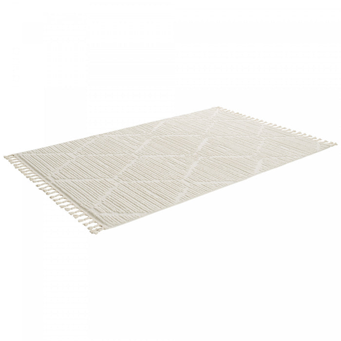 Carpette à poil long Quinto crème à motif de grands treillis - 2 pi 7 po x 8 pi 