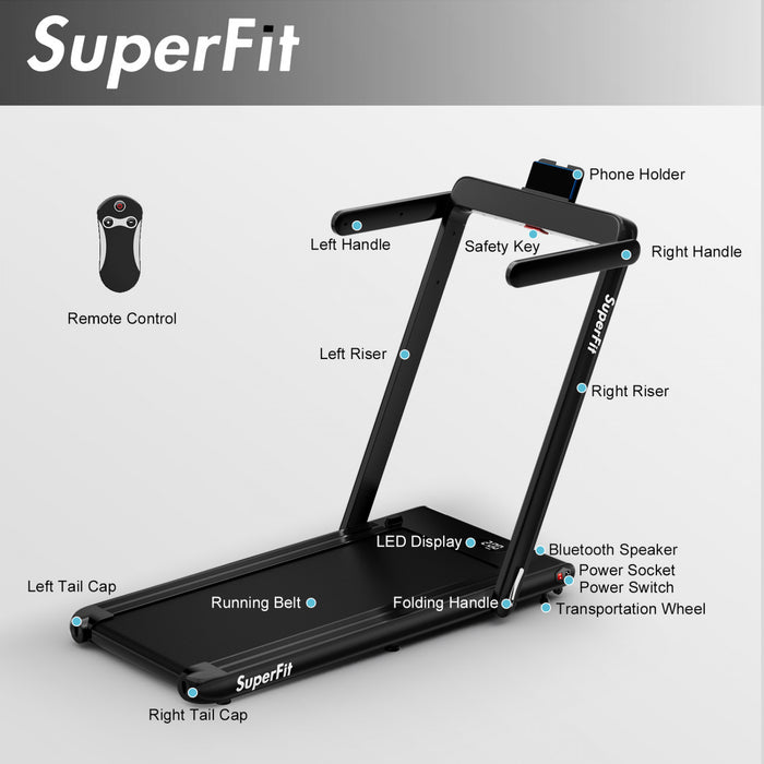 Tapis De Course Pliable 2 En 1 Superfit, Avec Haut-parleur, Telecommande Et Controle Via Application, Moteur 2,25 Hp, 2 Modes : Marche Et Course, Vitesse De 1 A 12 Km/h, Noir