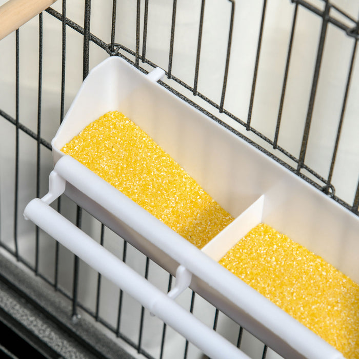 Pawhut Grande Cage A Oiseaux En Acier De 52'' Avec Support Roulant, Etagere De Rangement, Perchoir En Bois, Contenant A Nourriture, Gris Fonce