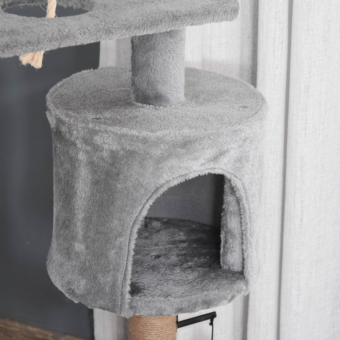 Pawhut Arbre A Chat, Tour A Chat A Plusieurs Niveaux De 47 Po Avec Griffoir, Hamac, Condo Pour Chat, Perchoir, Balle Jouet, Grand Arbre A Chat Pour Chat D'interieur, Gris