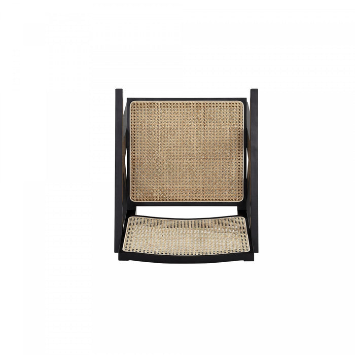 Fauteuil d’appoint industriel chic Hamlet avec dossier en cannage, bois noir et naturel – Lot de 2