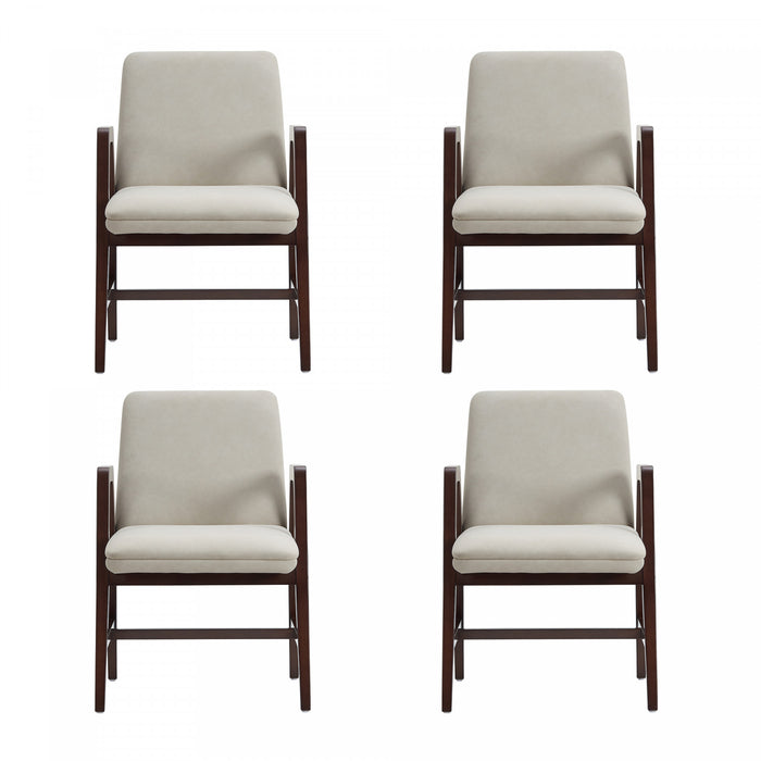 Fauteuil moderne Stella en velours avec accoudoirs en bois, coloris champagne - Lot de 4
