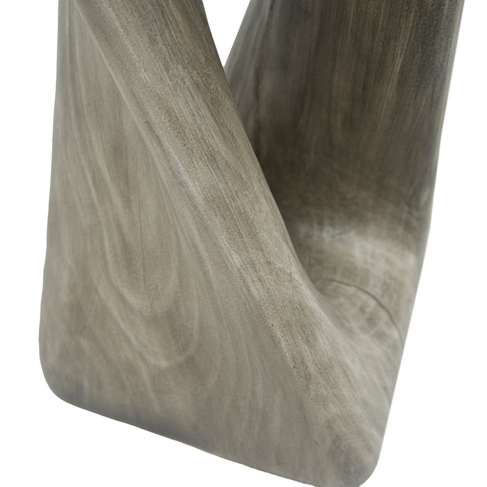 Table d'appoint carree torsadee Cade 26,80 pouces MGO, table laterale interieure a grain de bois naturel unique, gris
