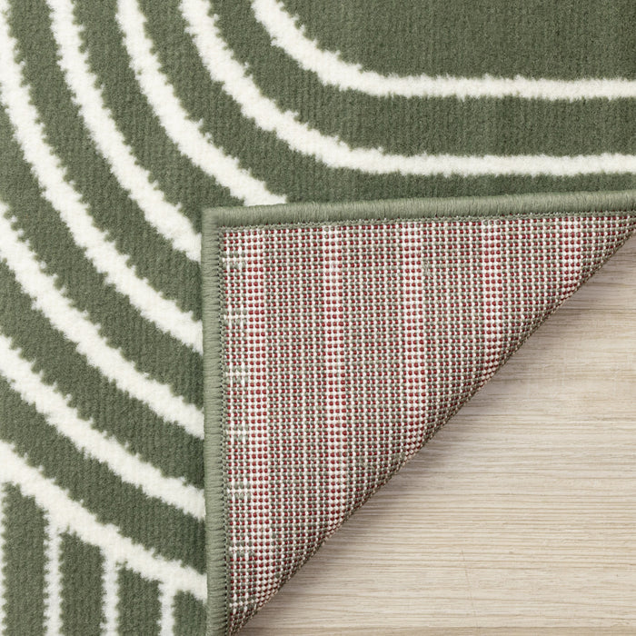 Tapis Florence vert et blanc a motifs geometriques modernes en arches, 4'7\" x 6'7\"
