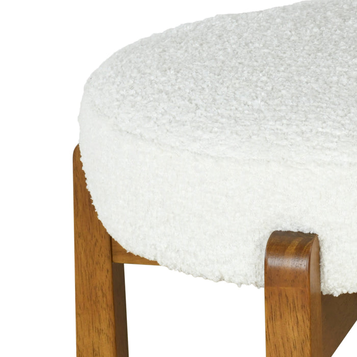 Elise – Lot de 2 tabourets de bar modernes a assise ronde en bois d’hevea avec dossier incurve de soutien et revetement en sherpa, couleur blanche
