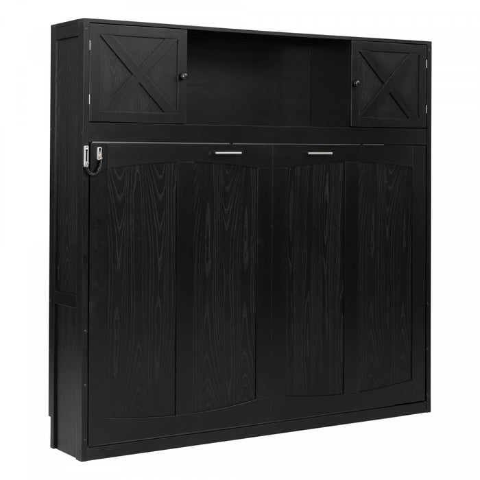 Lit escamotable Ethan en bois massif avec armoires de rangement, taille full, noir