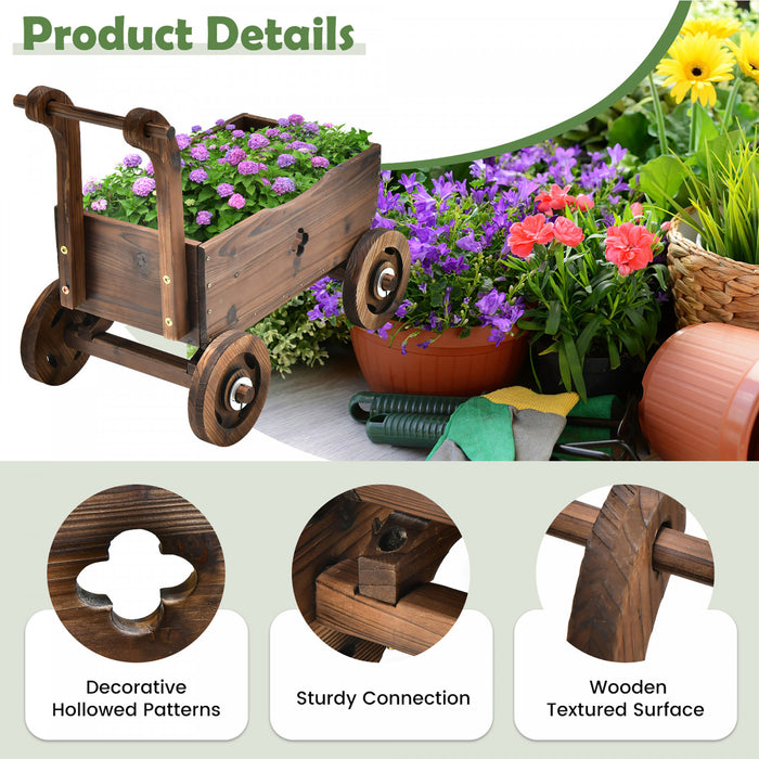 Jardiniere En Bois En Forme De Brouette, Chariot Decoratif Avec Roues, Poignees, Trou De Drainage, Support De Pot De Fleurs Roulant, Pot De Fleurs Rustique, Interieur Et Exterieur, Jardin, Terrasse, Balcon,