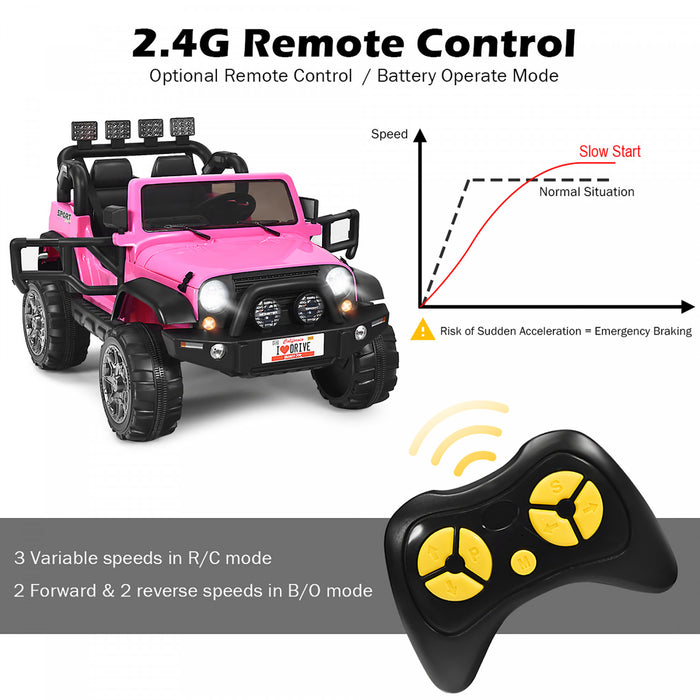 Voiture Pour Enfants 2 Places 12v, Pick-up Telecommande Avec Compartiment De Rangement, Coloris Rose