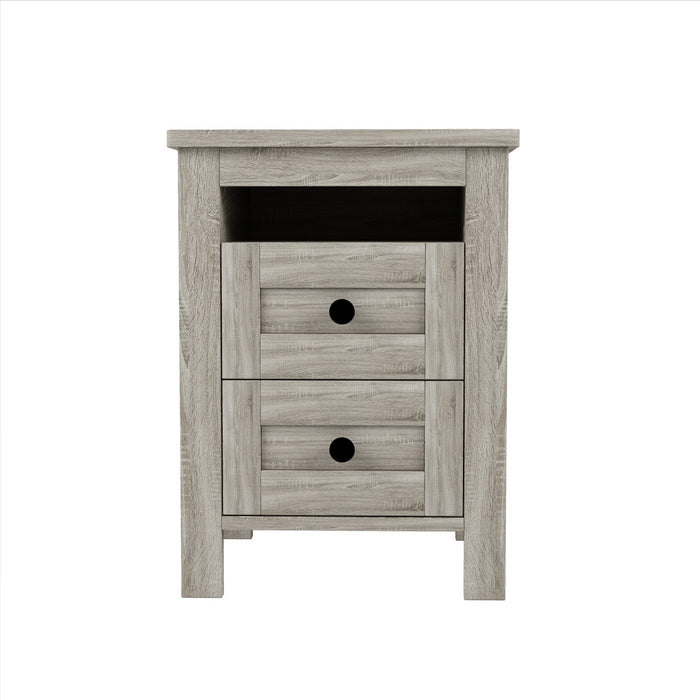 Madison Ensemble de chambre avec lit plateforme style ferme, rangement et station de recharge, taille Queen, gris