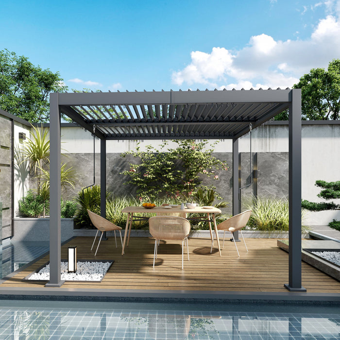 Outsunny Pergola A Persiennes 10' X 10' Toit Reglable Et Cadre En Aluminium