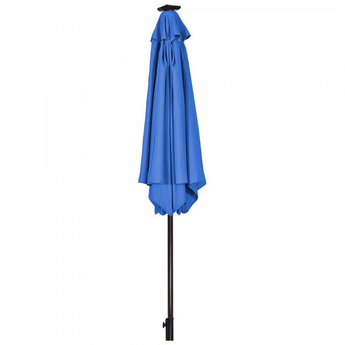 Costway Parasol de marche solaire LED de 9 pieds avec reglage d'inclinaison et manivelle, bleu