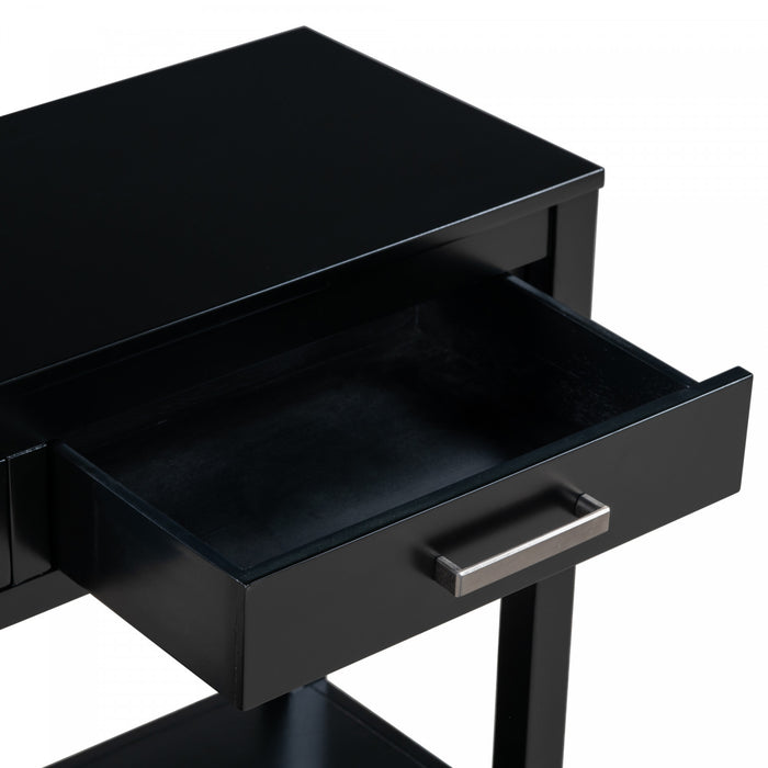 Table d'entree Emma 59,1'' de style ferme avec tiroirs et etagere ouverte, noire