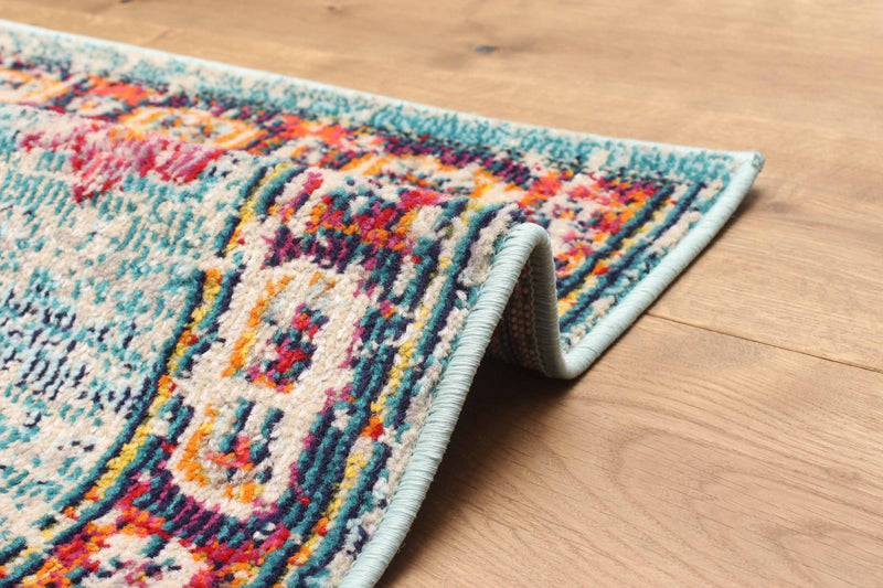 Tapis de Couloir Traditionnel Lotus 2'8\" x 8'2\" en Bleu