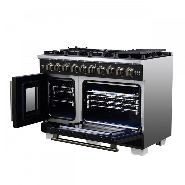 Cuisiniere a gaz noire Capriasca 48 pouces, 6,58 pi³ – FFSGS6460-48BLK