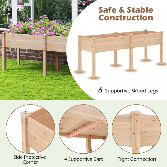 Costway Souleve Lit De Jardin Eleve Boite De Planteur De Bois D'sapin Avec 2 Grandes Zones De Plantation Beige