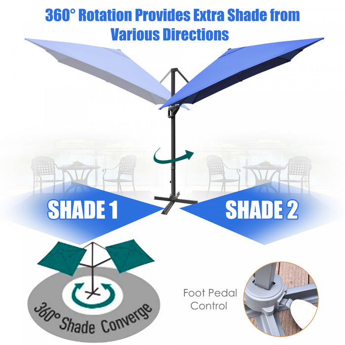 Costway Parasol cantilever 10'x13' pour terrasse, aluminium, rotation 360°, inclinable, bleu marine