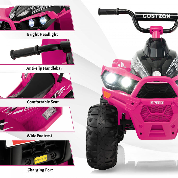 Costway 12v Batterie Alimentee Enfants Rouler Sur Atv Electrique 4 Roues Quad Car Avec Mp3 & Lumiere