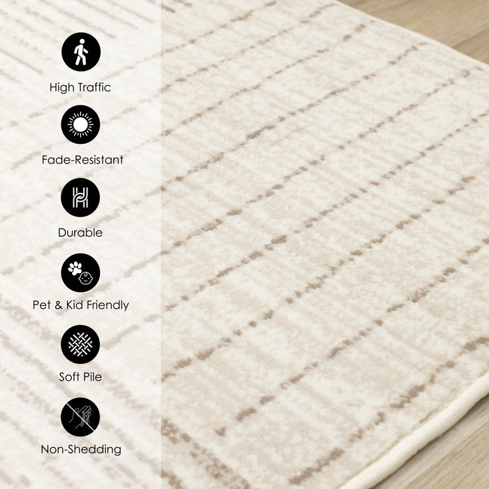 Tapis Florence Brown Cream a motif geometrique a lignes lineaires, 5'3\" x 7'4\"