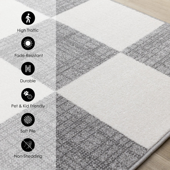 Tapis Covington a Carreaux Gris et Blanc, 7'10\" x 10'6\"