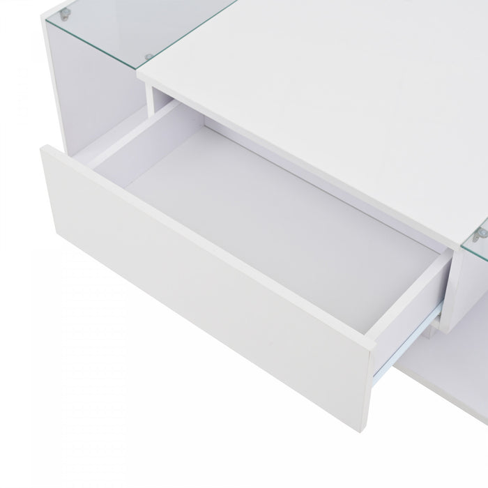 Evan table basse – table avec eclairage LED et plateau en verre, blanc