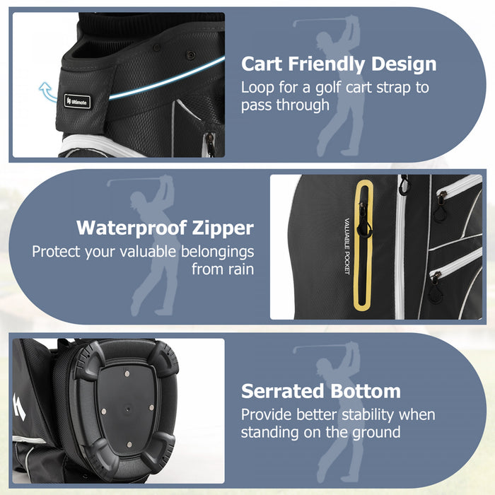 Costway Leger Sac De Chariot De Golf Avec 15 Voies Haut Diviseur Individuel Putter Bien Refroidisseur Sac Noir