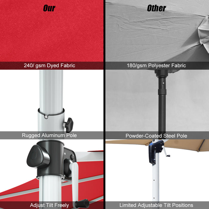 Costway Parasol deporte pour patio de 11 pieds, rotation a 360 degres, inclinaison en aluminium, rouge