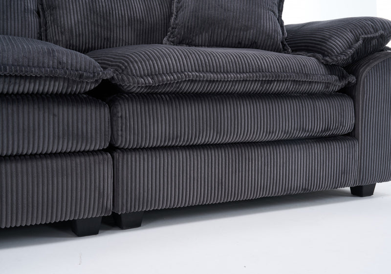 Liam Canape modulaire confortable Cloud 84,6\" avec revetement en velours cotele, Gris