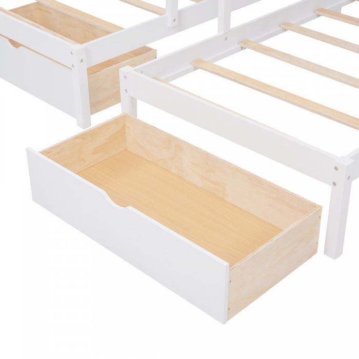 Lit Superpose Triple Simple Claire En Bois Massif Avec Tiroirs Et Barrieres De Securite - Blanc