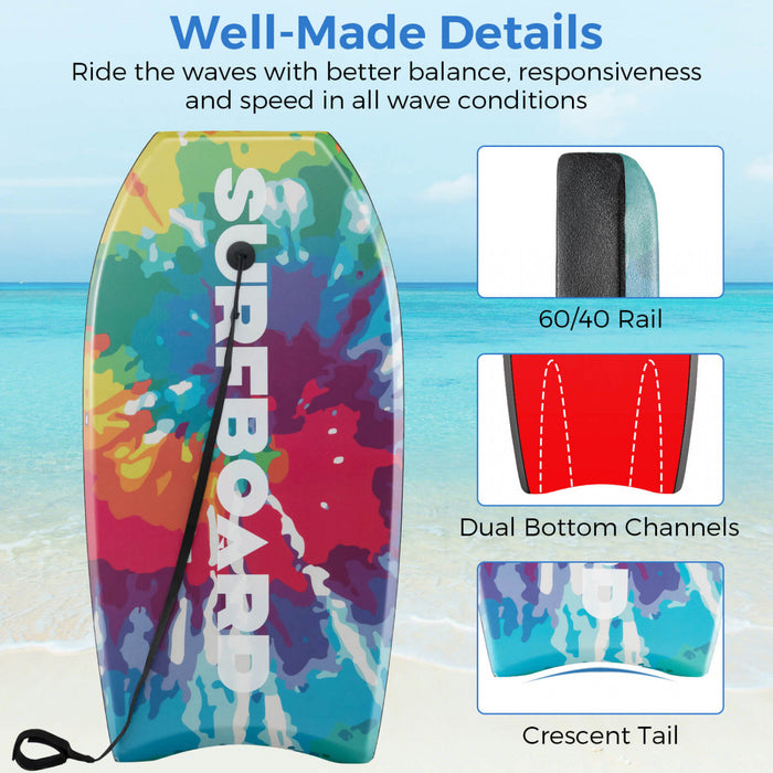 Costway 37\" Body Board Leger Avec Eps Core Xpe Deck Hdpe Fond Croissant Tail Colore