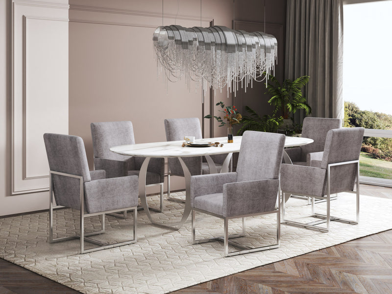Chaise de salle a manger moderne Element en velours et metal acier - Lot de 2