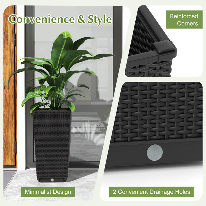 Costway 23 \"planteurs Hauts Ensemble De 2 Pot De Plante En Mousse De Rattan Pot D'arbre Auto-arrosant Noir