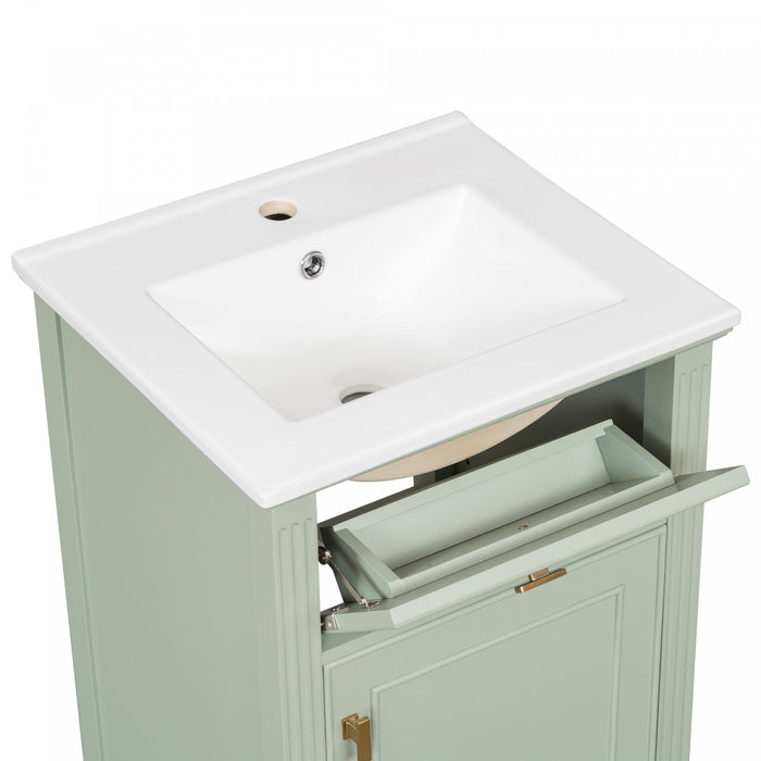 Jocelyn Meuble-lavabo de 20\" avec vasque en ceramique et structure en bois caoutchouc massif, Blanc