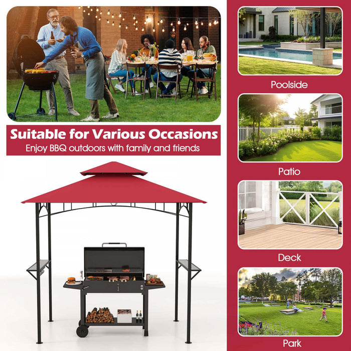 Costway 8’ X 5’ Grill Gazebo Avec 2 Etageres 7 Crochets Cadre En Metal Soft Top Vin