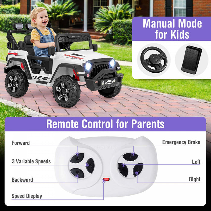 Costway 12v Enfants Roulent Sur Le Camion Avec La Suspension De Ressort Des Moteurs 2 * 12v Et La Telecommande Blanche