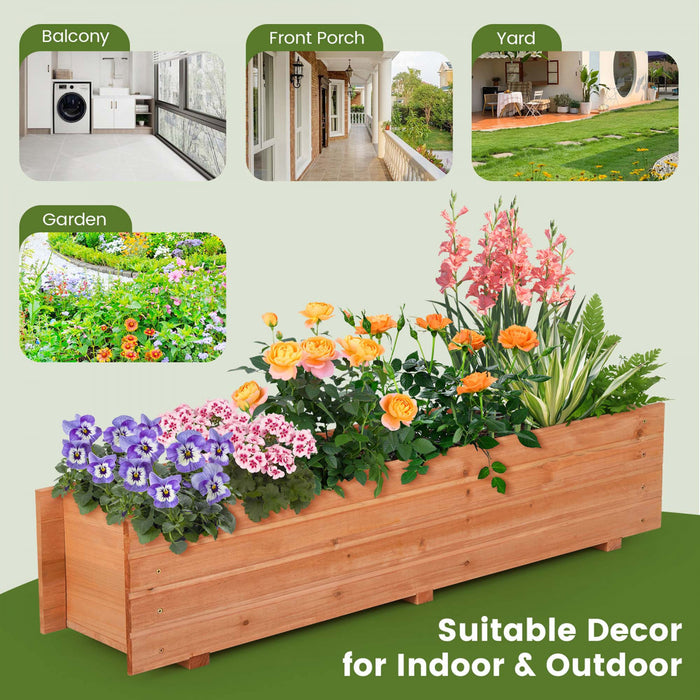 Boite De Planteur Rectangulaire En Bois De Lit De Jardin Eleve Costway Avec 2 Trous De Drainage En Exterieur