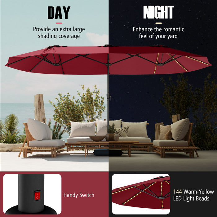 Costway Parasol de patio extra-large de 15,5 pieds avec lumieres solaires LED et 12 baleines robustes rouge