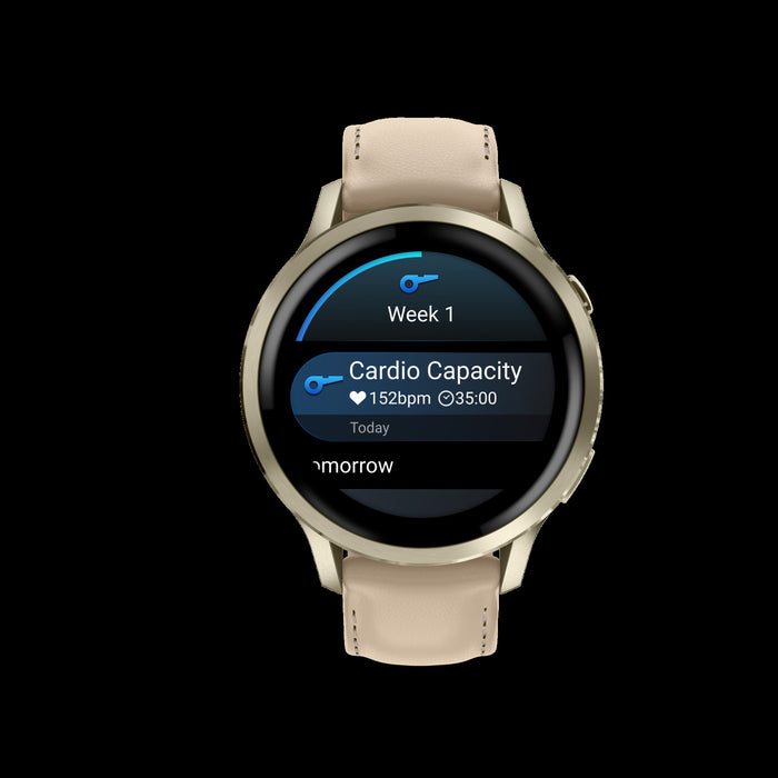 Montre intelligente Garmin Venu 4 41 mm en cuir dore premium - Suivi de style de vie, application ECG, alarme de reveil intelligente, rapport du soir, profils de triathlon, mode fauteuil roulant