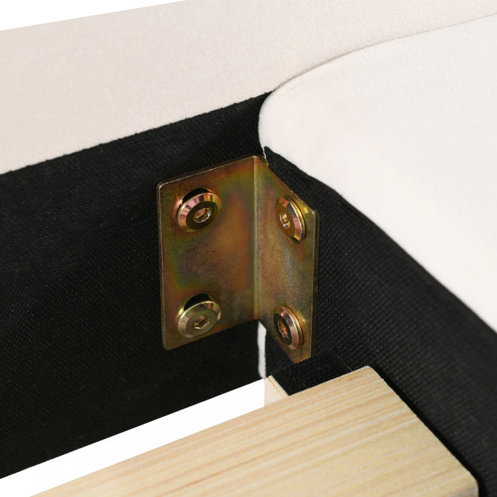 Lit Lily en velours rembourre avec bureau et tabouret, taille Queen, beige